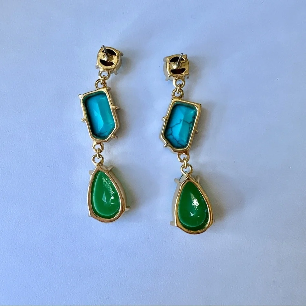 Kate Spade Turquoise Blue Green Linear Fiesta Crystal Dangle Drop Earrings, OS